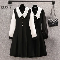 ehqaxin autumn new ladies dress 2022 fashion sweet doll collar lace stitching loose long sleeve dresses for female m 4xl