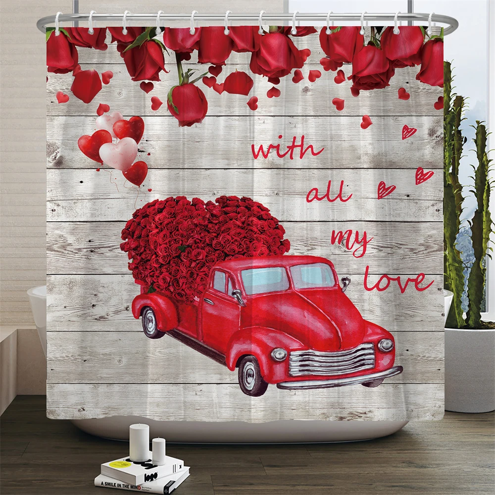 

Happy Valentines Day Shower Curtain Romantic Rose Love Waterproof Polyester Bathroom Curtains Home Decor Fabric With Hooks