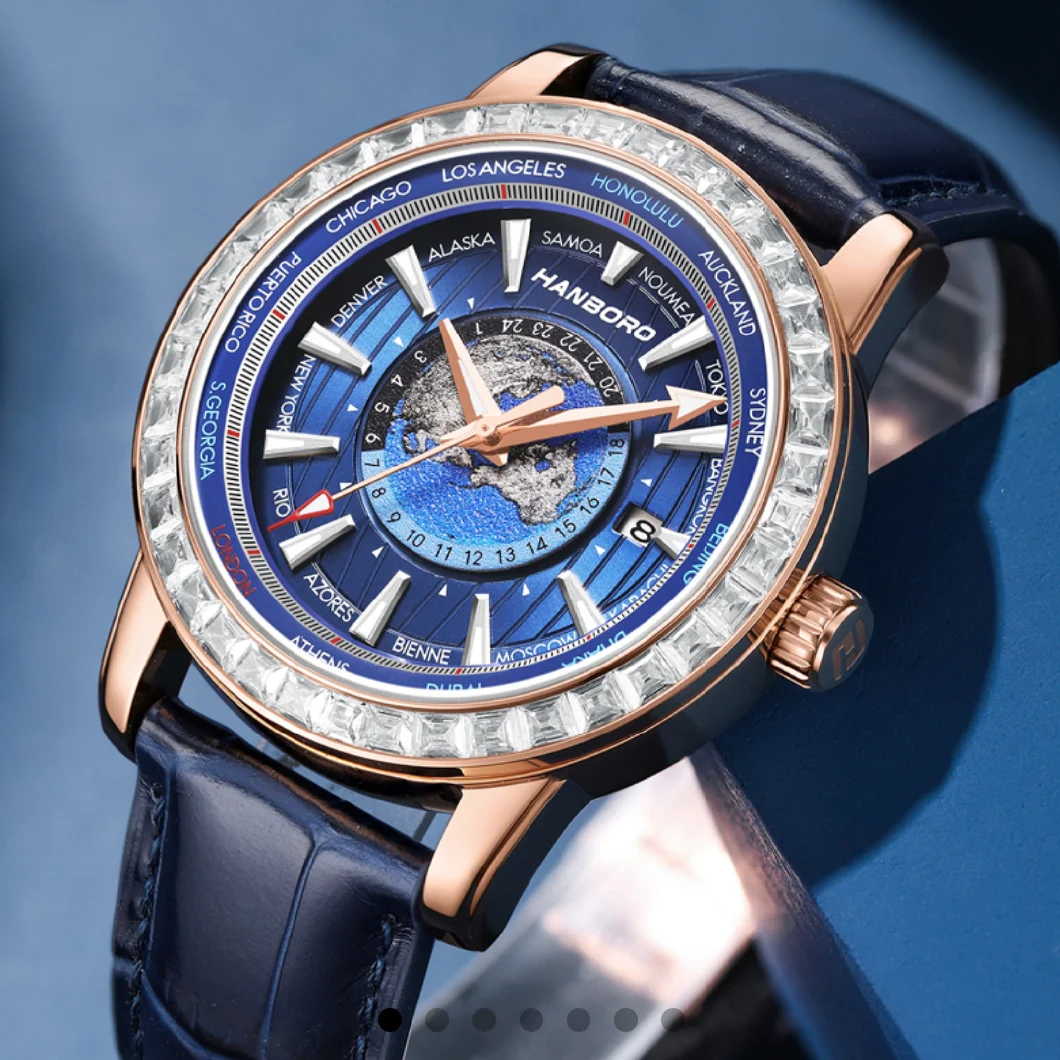 

Часы HANBORO Мужские автоматические, брендовые Роскошные светящиеся деловые механические наручные часы с кожаным ремешком, новый дизайн