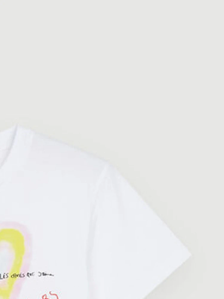 

2022 Spring and Summer New English Alphabet Graffiti Cotton Women White Short-sleeved T-shirt