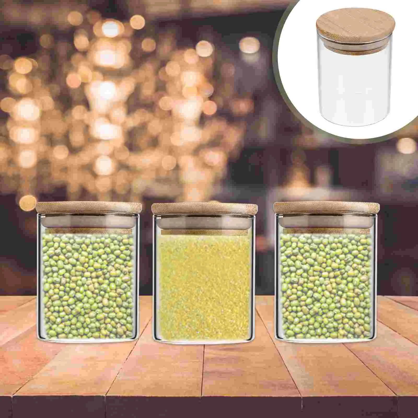 

Wood Lid Clear Canister Spices Seal Canister Glass Storage Jars Kitchen Grains Airtight Jar Kitchen Spice Jar