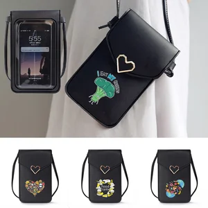 Mobile Phone Bags Pu Leather Mini Wallets Card Pack Women Shoulder Messenger Bag Food Series Small Touch Screen Cell Phone Purse