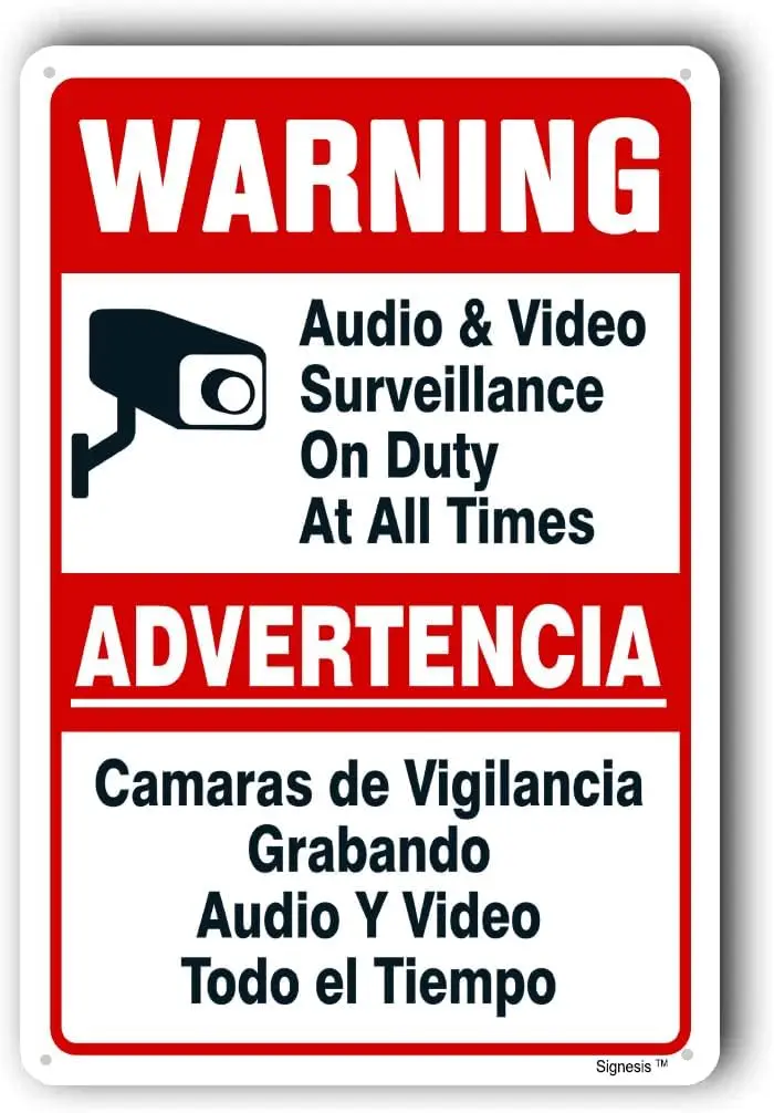 Sfety Sgns Outdoor Cmers n Use Sgn Securty Cmer &quot&quotudo &ampmp Vdeo Survellnce On Duty&quot 8&quotX