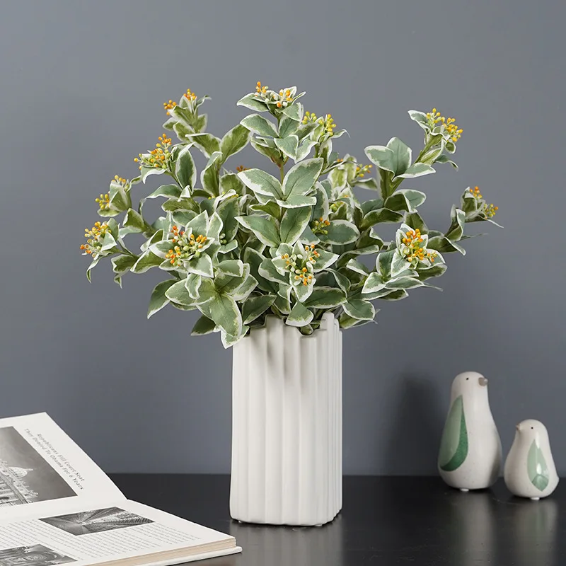 

Simulation Green Plant Party Window Decoration Bride Holding Flowers Single Bouquet White Edge Leaves Silver Orchid Home Supply