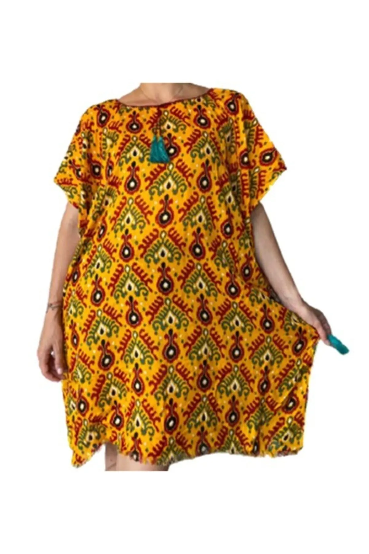 

Women's Pareo Yellow Loose Tasseled Cotton Dress Swimwear Cover Dress Sexy Tunic Suit Beachwear Female Beach Bikini Cover