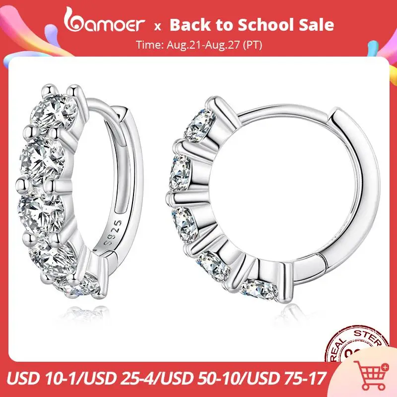 

Bamoer D Color VVS1 EX Moissanite 925 Sterling Silver Hoop Earrings Brilliant 3.5mm Round Lab Diamond Platinum Plated Earrings