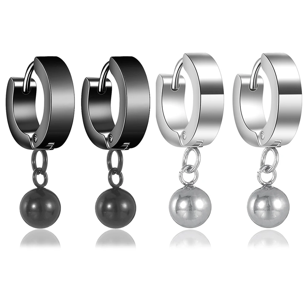 

MeMolissa Punk 2 Colors Titanium steel Ball Dangle Earrings for Men Women Anti-allergic Fashion Rock Earrings Jewelry Gifts