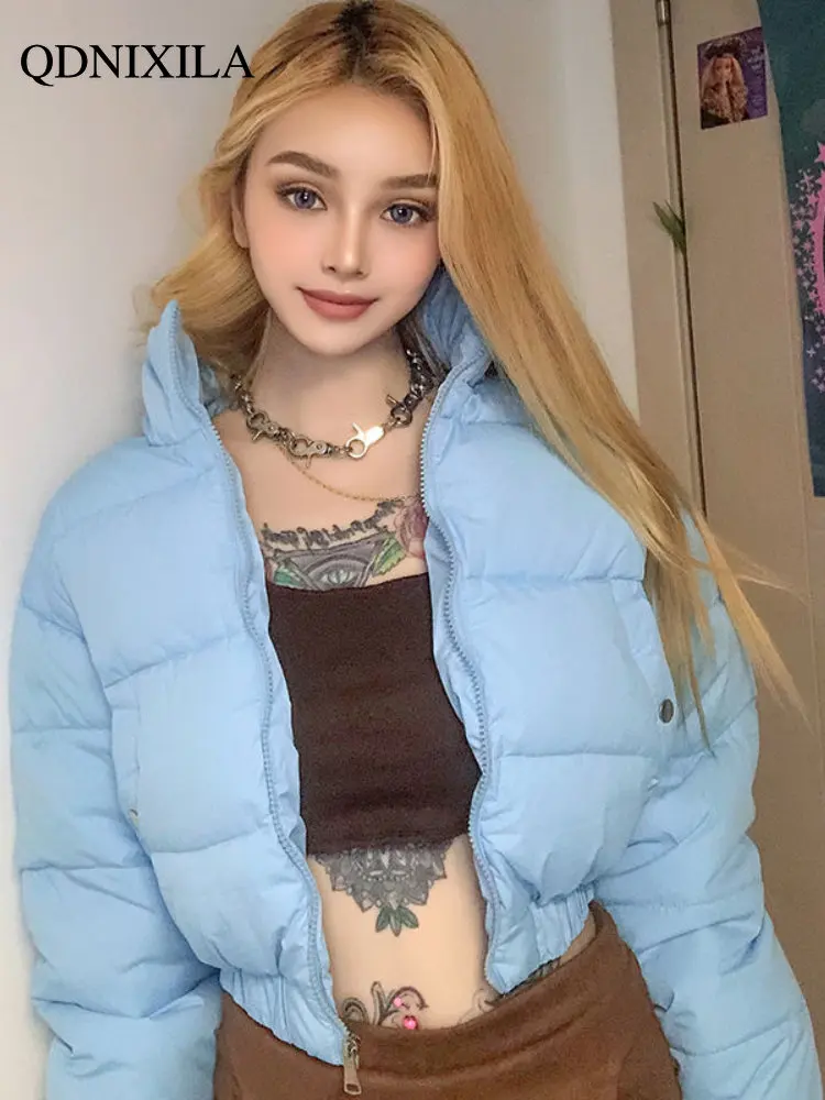 2022 Winter Coat for Women Keep Warm and Thick Jackets Blue Short Coat Cute Fluffy Cotton-padded Jacket Winter Clothes Women
