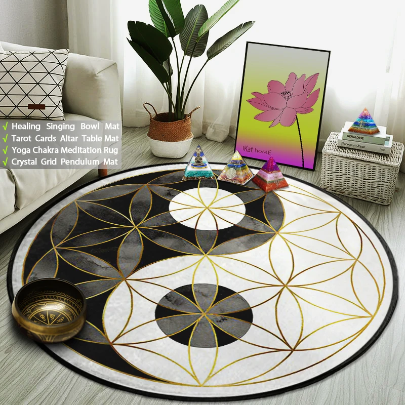 

Yin Yang Tai Chi Flower of Life Gym Carpet Round Rug Indian Buddha Yoga Meditation Mat Non-slip Doormat Foldable Dropshipping