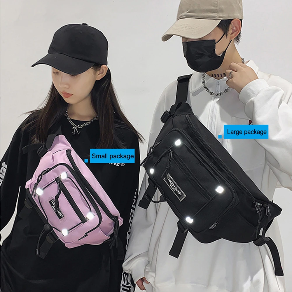 

Waist Packs Reflective Stripe Hip Hop Waist Bag Oxford Fabric Crossbody Chest Bags Adjustable Shoulder Straps for Outdoor Sports