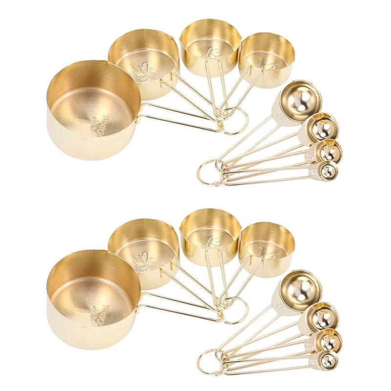 

Gold Measuring Cups Measuring Spoons Set Stainless Steel 16 PIECE Dry And Liquid Ingredients Cooking Utensils