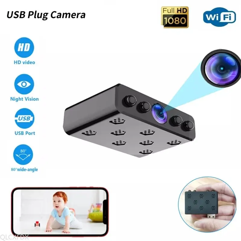 

W12 Mini WiFi USB Plug Camera 1080P HD Night Vision Micro Smart Security Camera Video Remote Surveillance Camera Audio Recorder