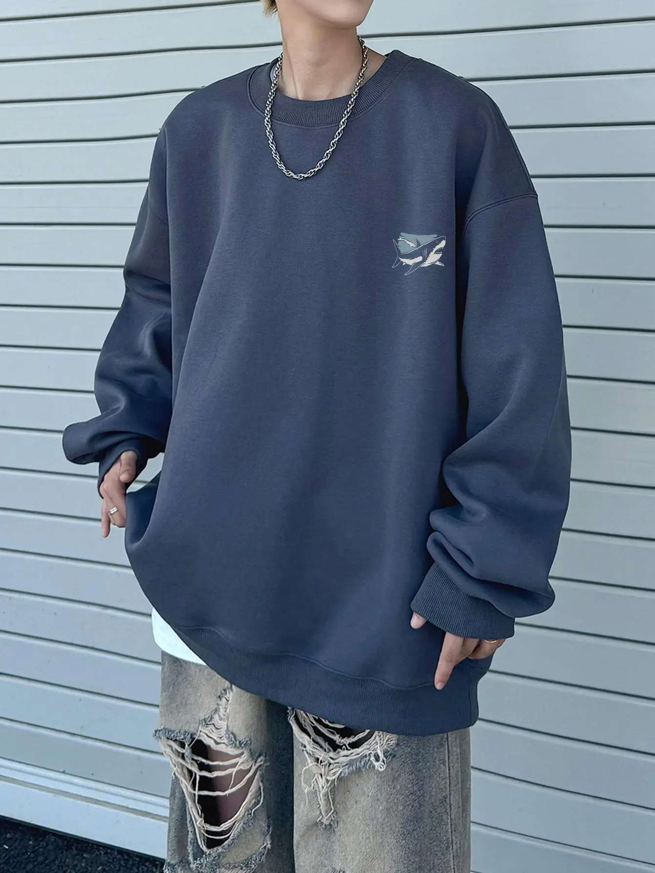 Свитшот мужской винтажный с принтом акулы модная одежда в стиле хип-хоп Пуловеры