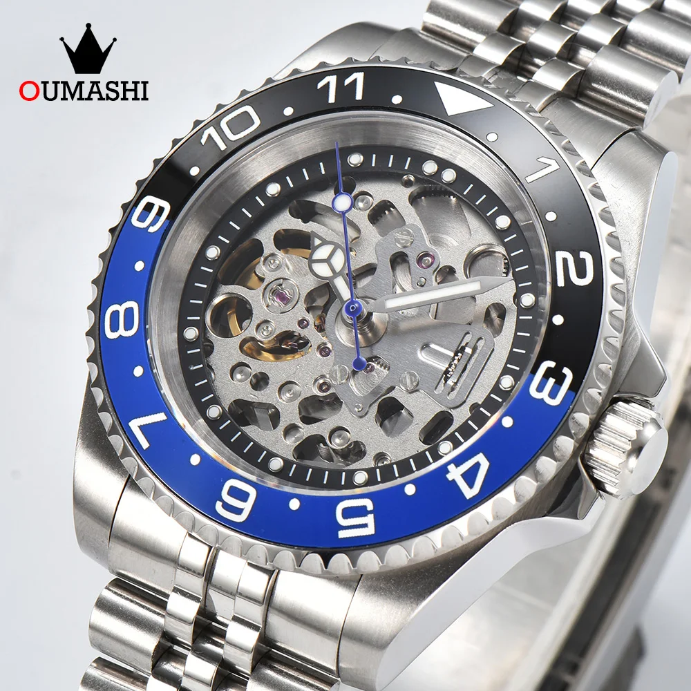 

40mm OUMASHI Men's Watch Silver Black Blue Style Luxury Auto Watch NH70 Stainless Steel Waterproof Watch