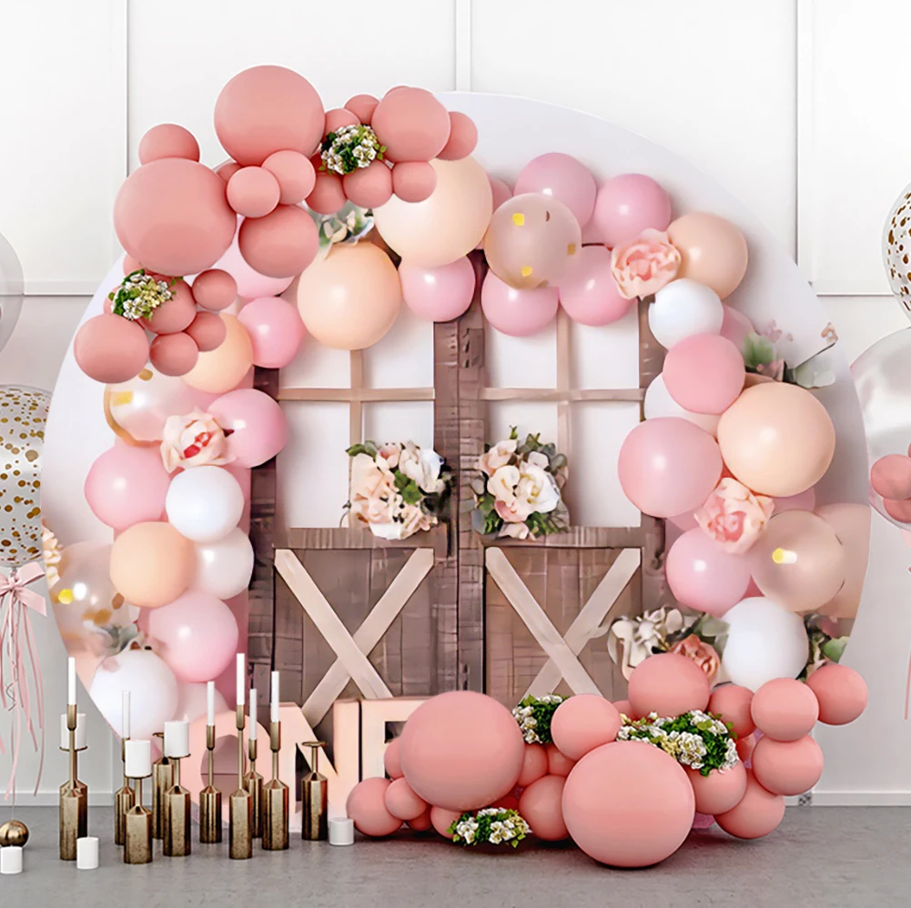 

Laeacco Round Photography Background Pink Bohemian Balloons Boho Girl 1st Birthday Party Cake Smash Decor Backdrop Photo Studio