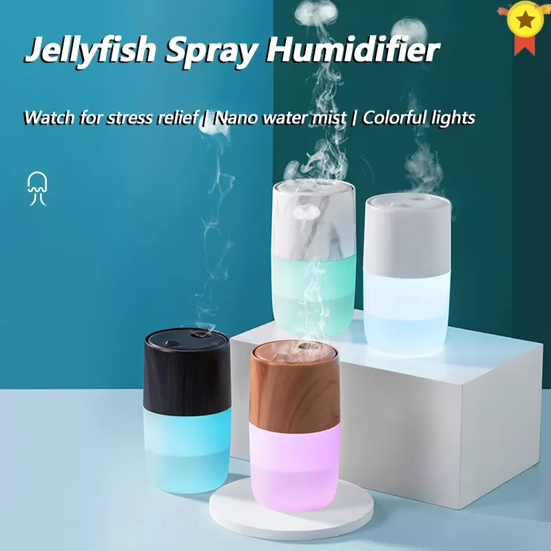 

2022 NEW Humidifier Jellyfish Aromatherapy Humidifiers Diffusers 360ML USB Diffuser with Colorful Night Light Humidificador