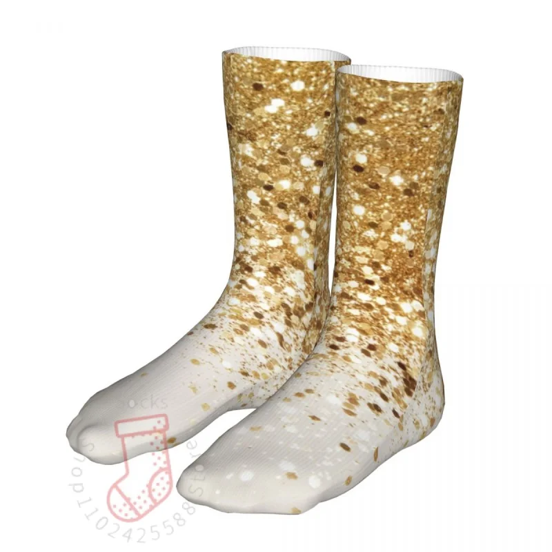 

Men Bike Yellow Sparkling Gold Glitter Glam Socks Cotton Compression Nodic Fashion Woman Sock