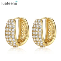 luoteemi top quality multi cubic zirconia pave hoop earring for women glittering silver color fashion earring boucle oreill