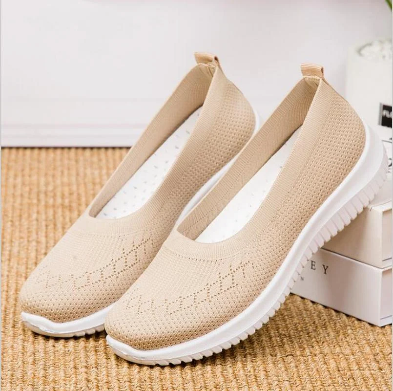Women Fashion Flat Ballerinas Comfortable Red Platform Slip-On Shoes Mom Grandma Sports Shoes
