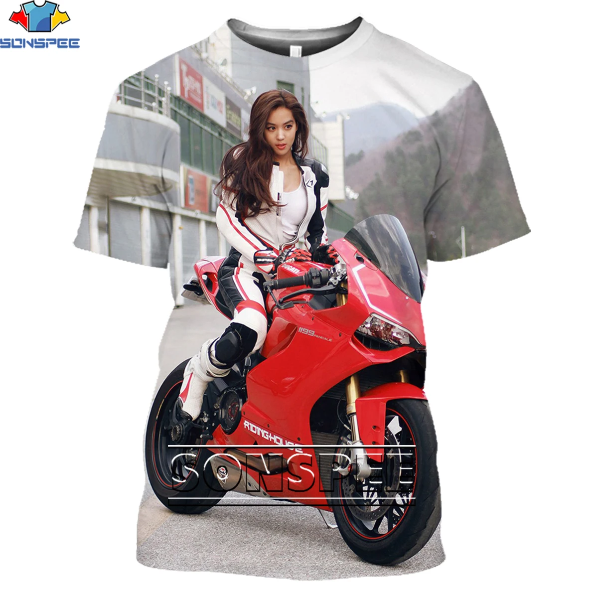 Сексуальная модель мотоциклетного бикини SONSPEE светлая трендовая футболка с