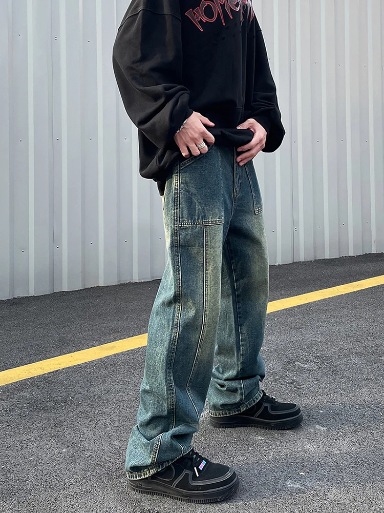 American stitching contrast color patchwork blue water washing y2k meen jeans loose personality casual pants street clothing