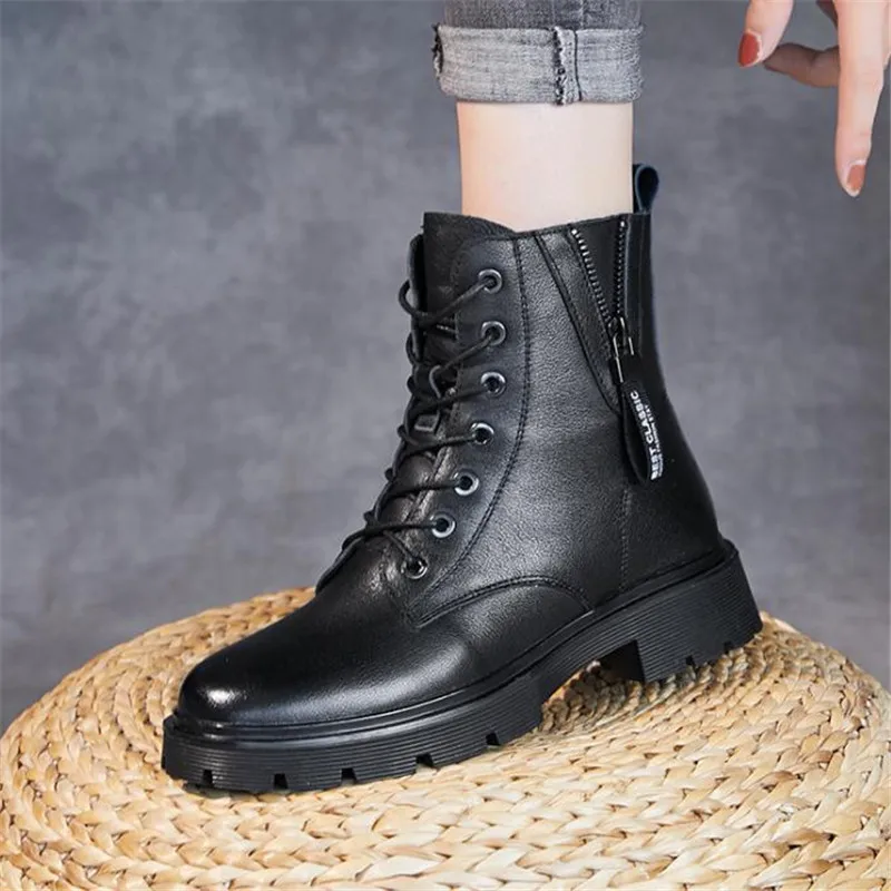 

Женские ботинки из натуральной кожи, новые осенние модные женские короткие ботинки, модная женская обувь на платформе, мотоциклетные ботин...