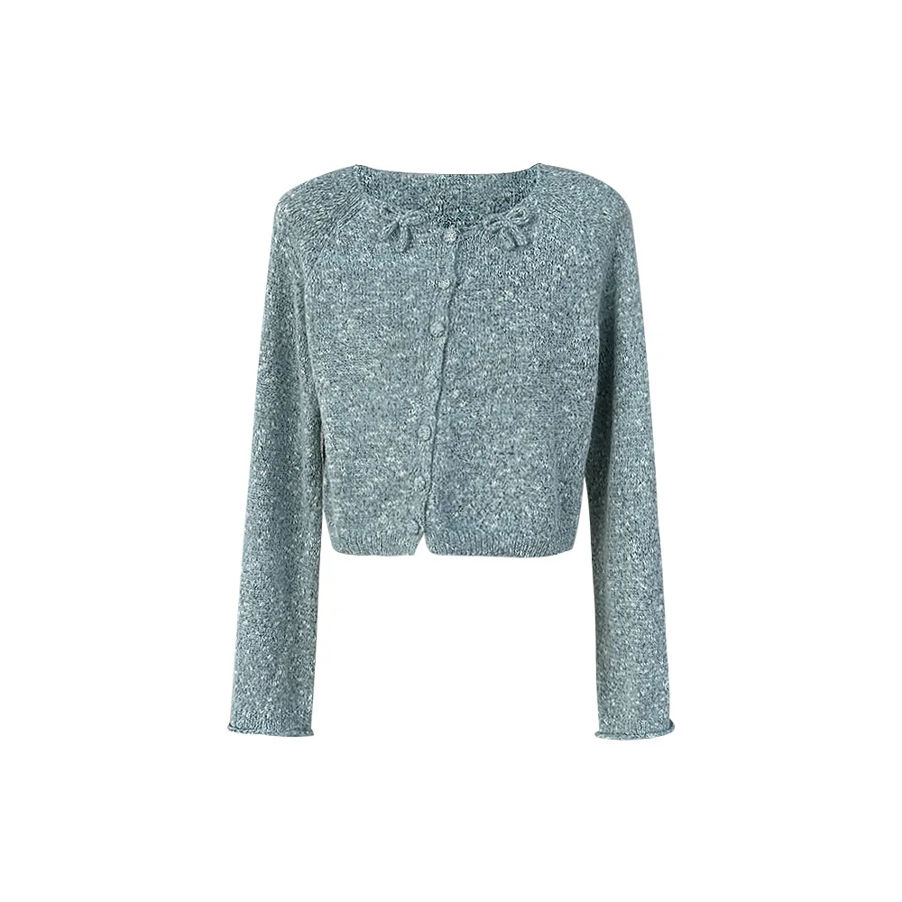 Новинка 2024 женский осенний свитер с круглым вырезом и бантом вязаный длинным