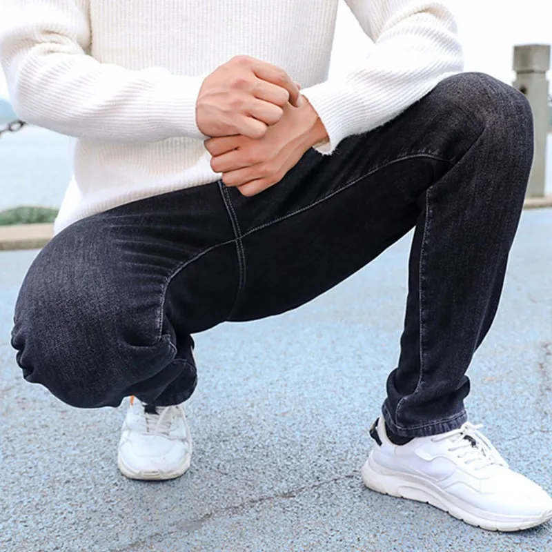 Мужские джинсы большого размера синие облегающие эластичные штаны из джинсовой