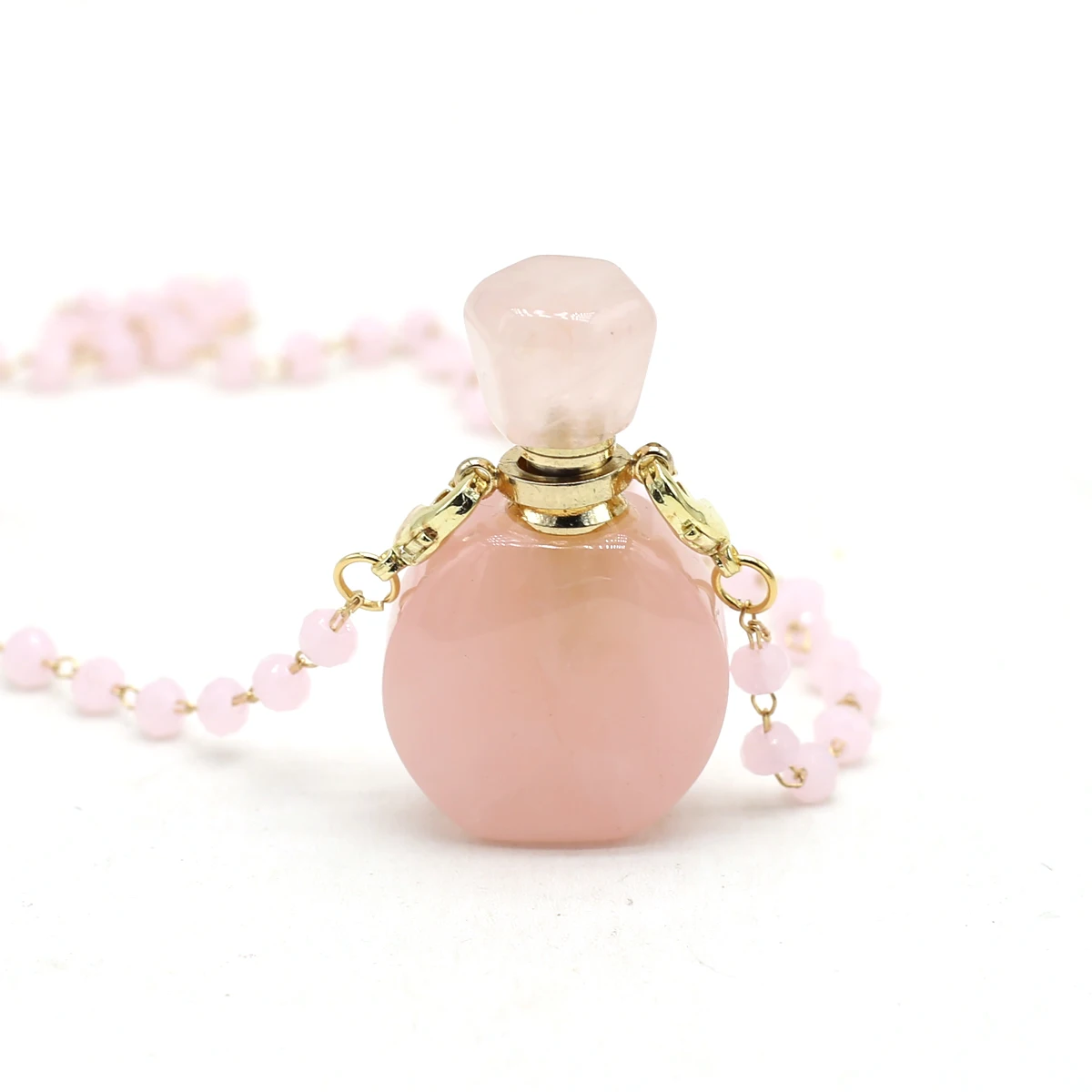 

Natural Stones Rose Quartz Perfume Bottle Pendants Pink Crystals Chain Necklace for Women's Essential Oil Diffuser Jewelry Gifts