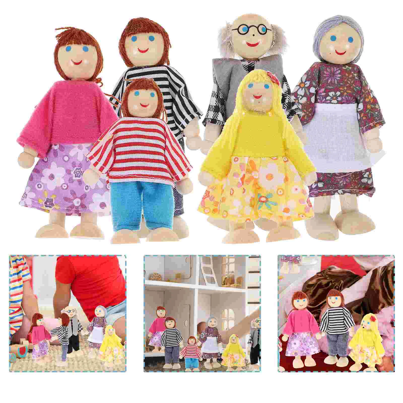 

6pcs Wooden Puppet Toys Dolls for Children Play House Gift (Random color)
