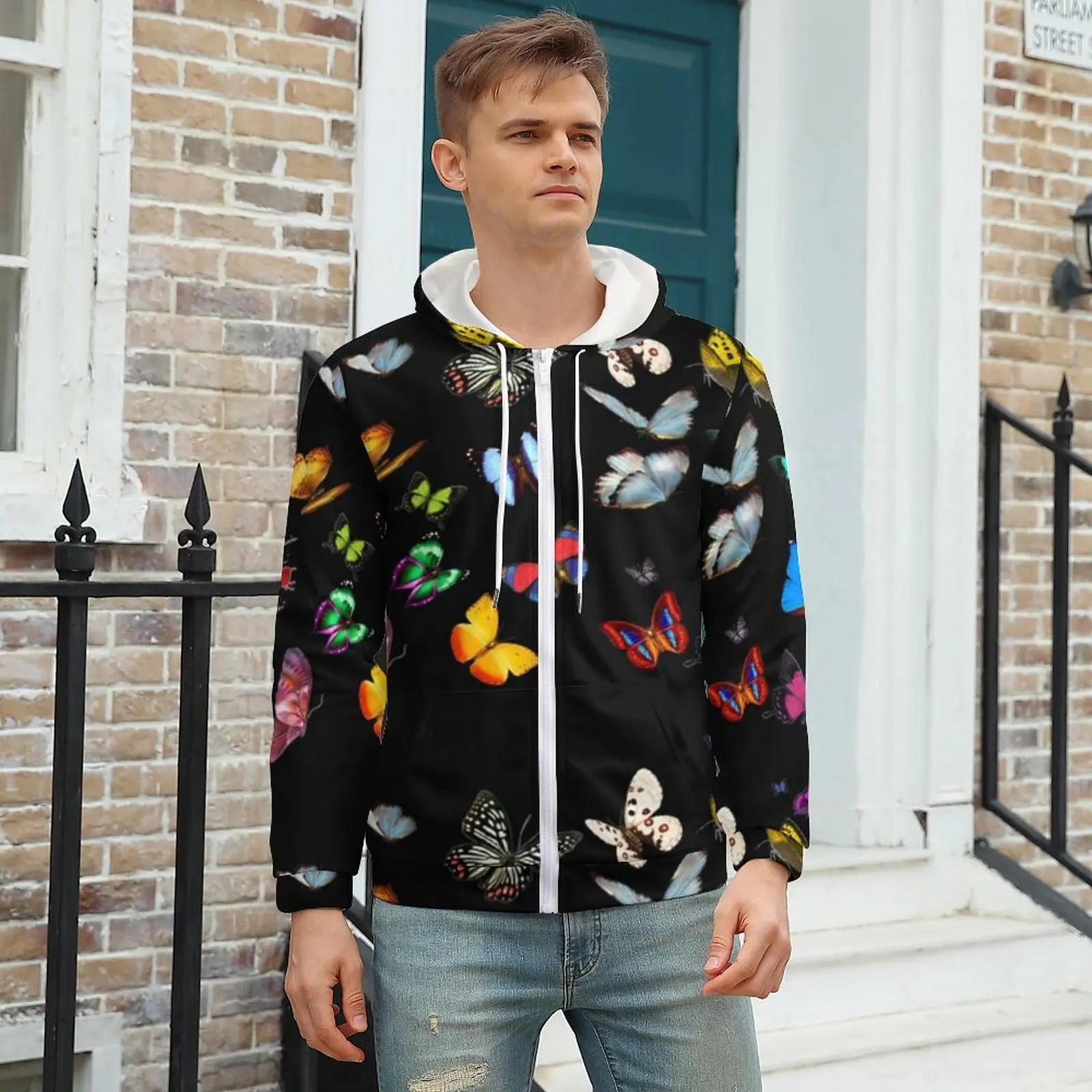 

Colorfull Butterfly Hoodies Lots of Pretty Butterflies Insect Warm Polyester Hoodie Popular Zip Up Hoodie For Men Plus Size