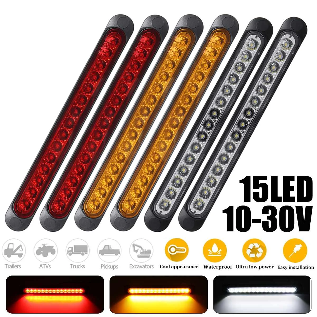

Universal 15 LED Car Light Bar 12V 24V Third Brake Light Rear Light Signal Side Marker Turn Signal Stop Warning Lamp High Mount