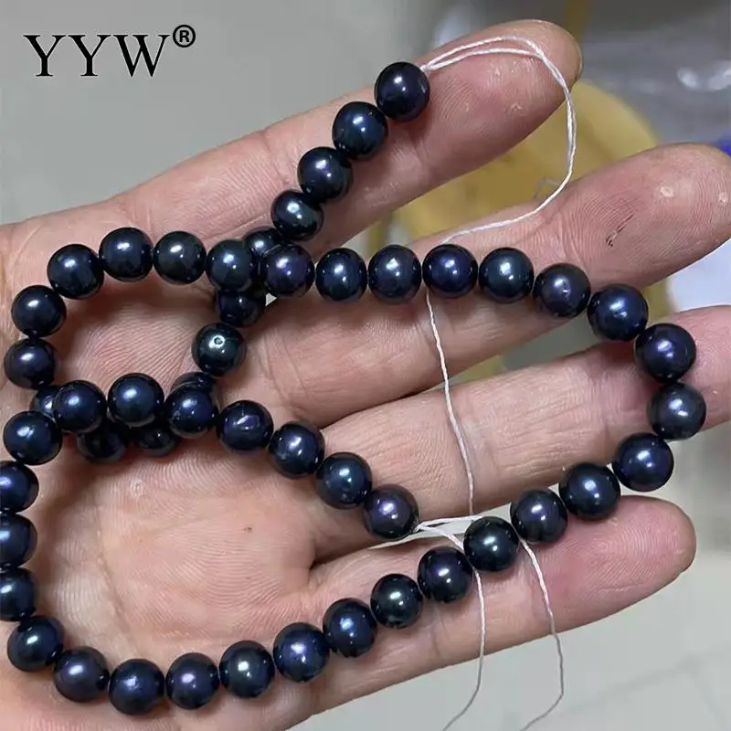 

Бусины из пресноводного жемчуга, круглые бусины с культивированным пресноводным жемчугом черного цвета, 8-9 мм, для изготовления ювелирных и...