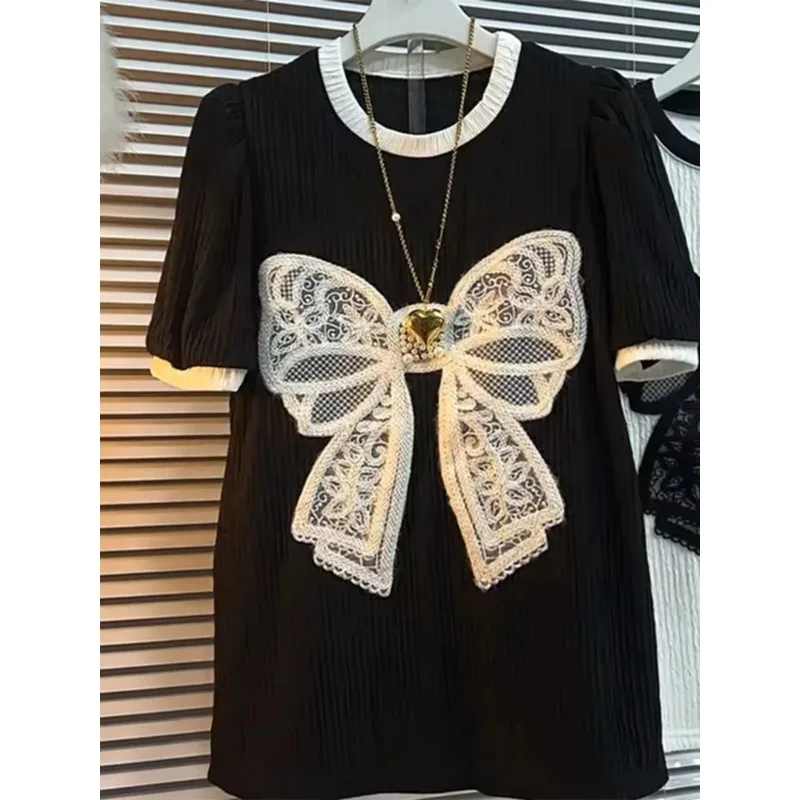 Хлопковая футболка с коротким рукавом женская летняя вышивкой бисером и