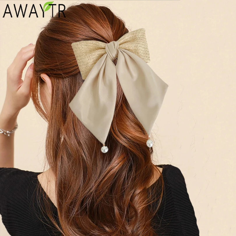 

Fashion Hairgrips Raffia Bow Hair Clip Women Hairpin Trendy Ribbon Hair Clip Girls Ponytail Pearl Barrettes New Hair Accessories