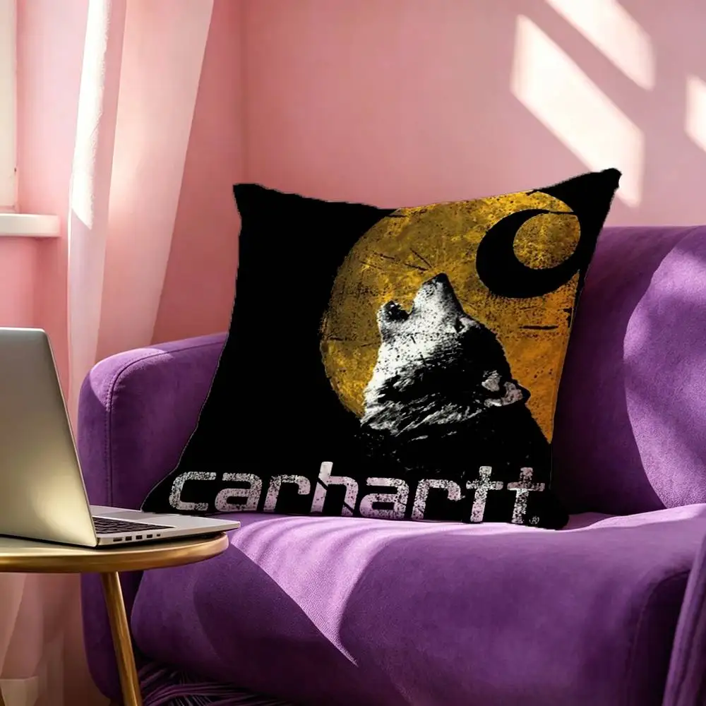 Фото Двусторонняя наволочка с логотипом Carhartt из искусственной кожи, квадратная, с принтом, для спальни, прикроватная, для дивана, чехол для подушки №3