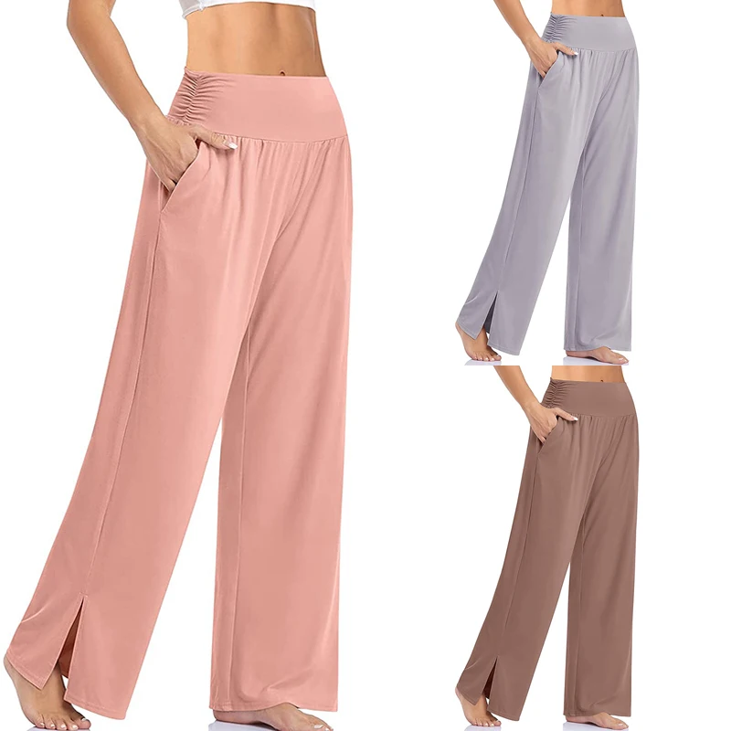 Women's Wide Leg Trousers Solid Color Casual Comfortable Loose Yoga Dance Lady Fashion Pants Long Straight Sweatpants Summer New