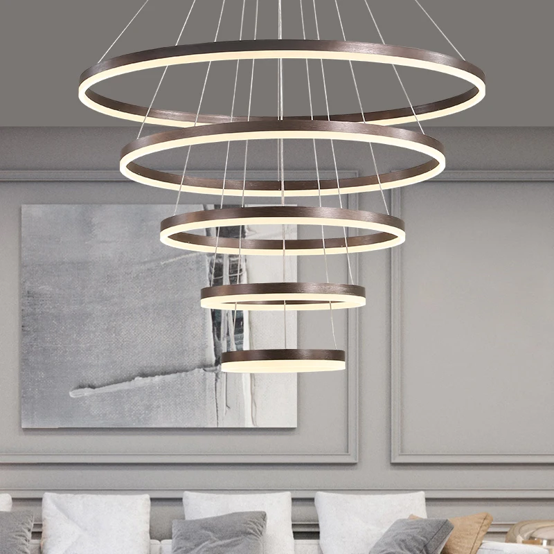 

2022 Modern Luxury Chandelier Black Ring Wrought Iron Pendant Light Living Model Room Kitchen Bedroom Villa Hotel Hanging Lamp