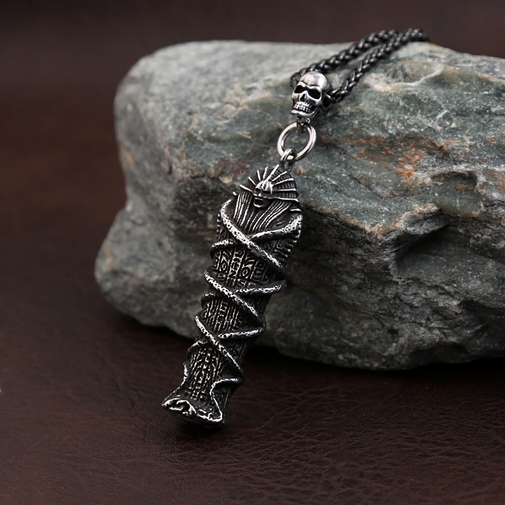 

Punk Retro Mummy Skull Pendant Necklace Men's Stainless Steel Pharaoh Coffin Chain Necklace Unique Fashion Jewelry Wholesale