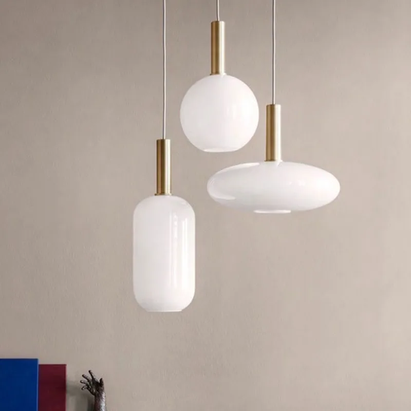 

Brass Pendant & Opal Shade Nordic vintage industrial light White Simple Creative glass globe pendant light Bar Coffee room light