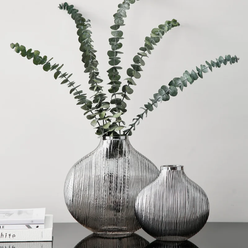 

Light Nordic Luxury Plating Glass Vase Decoration Modern Creative Living Room Dried Flower Arrangement Table Decoration