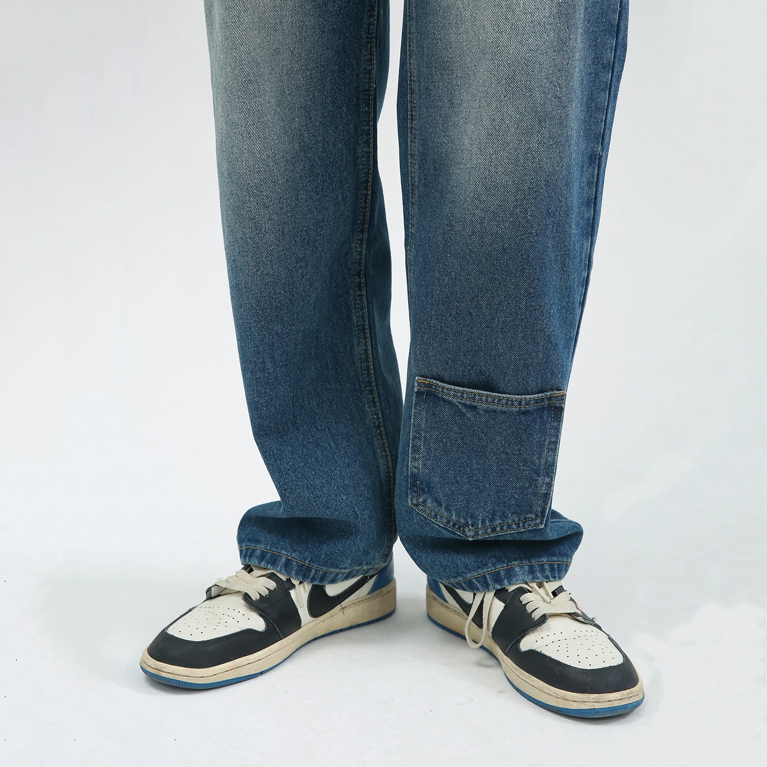 Four Seasons Men Jeans Korean Style Straight Pocket Design Casual Jeans Pants Straight Casual Hip Hop Men Clothing Ins Hot Sale