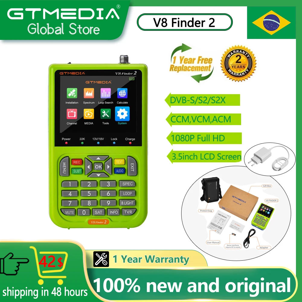 GTmedia V8 Finder 2 Satellite Finder TV Receiver DVB-S2X Sat Finder 1080P H.264 5000mAh Battery With Bag And Charger for Brazil