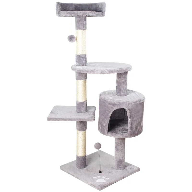 

Soft Plush Cloth Cat's House Four Layers Cat Tree Furniture Wooden Cat Tower Have Scratching Post Funny Cats Toy Climbing Frame