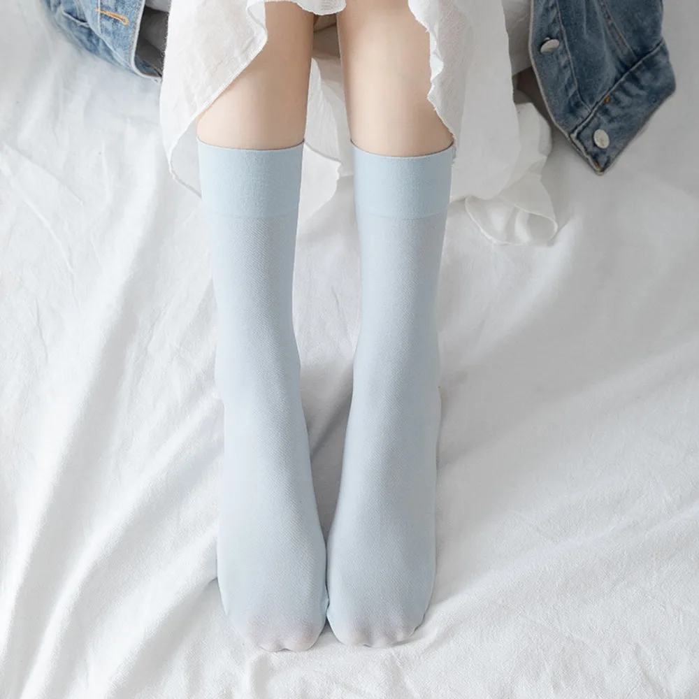 

Simple Fashion Breathable Summer Solid Color Japanese Elastic Cotton Hosiery Women Thin Socks Korean Style Calf Socks