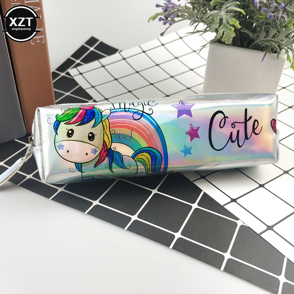 Case Holographic Laser Unicorn Pen Bag For Girl Boys Student Large Capacity Waterproof Pen Box School Supply Stationery