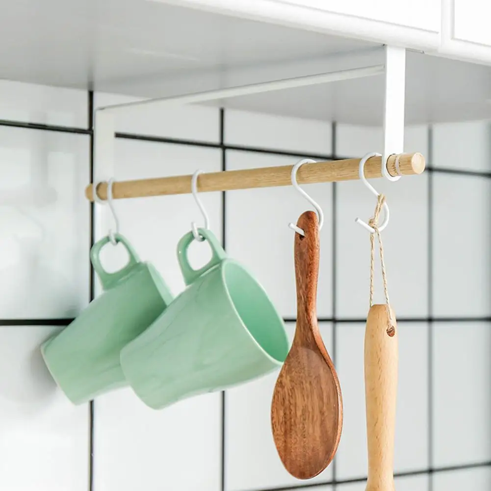 

Kitchen Storage Rack With Hooks Creative Stable Hole-free Organiser Kitchen Gadgets Accessories