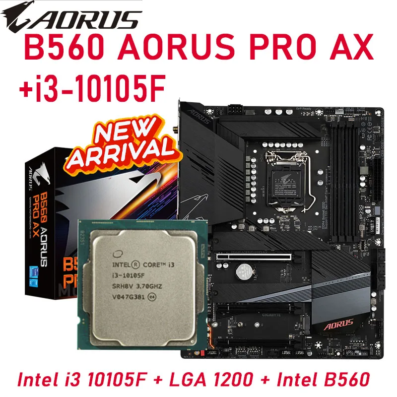 

Материнская плата Intel Core i3 10105F + Gigabyte B560 AORUS PRO AX Combo LGA 1200 Материнская плата Intel B560 128 ГБ DDR4 PCI-E4.0 SATA 3 Новинка