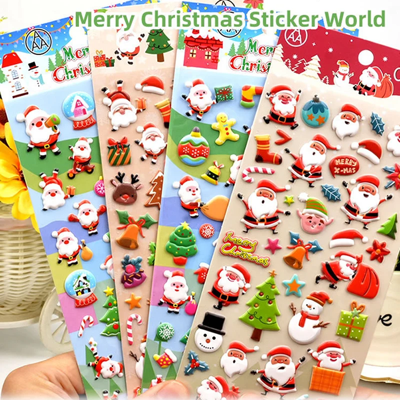 

1Sheets Christmas 3D Puffy Bulk Stickers Kids Classic Toy Cartoon Santa Claus Sticker DIY Scrapbook Decoration Funny Gift random