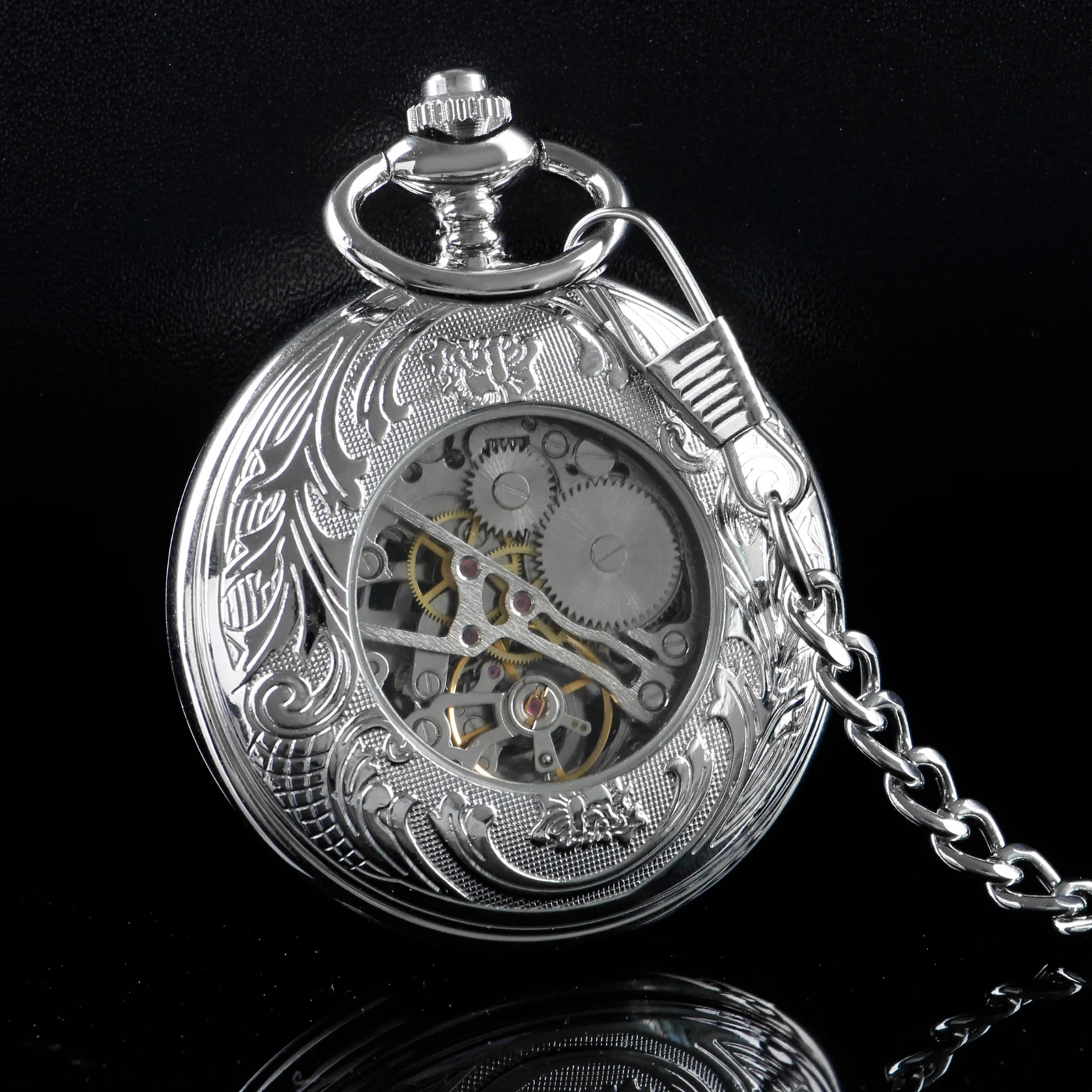 Top Brand Luxury Silver Mechanical Pocket Watches Necklace Mens Women Antique Vintage Charm Hand Wind Fob Chain Watches Gift